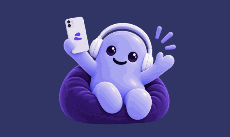Inny, the InnerMy mascot, relaxing in a beanbag with headphones on